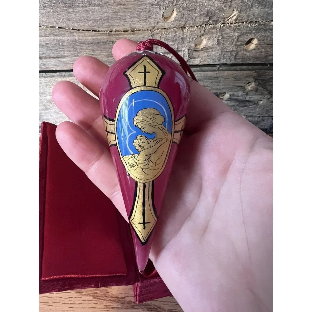 Chase Reverse Glass Art Blown Jesus Christmas Ornament Hand Painted Signed w Box